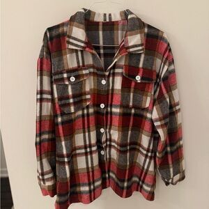 Plaid Shacket in Red, Brown, Black & Cream